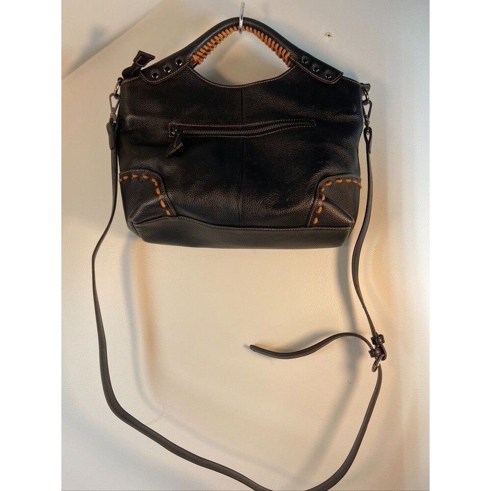 HESHE WOMENS BLACK PEBBLE LEATHER CROSSBODY STUDS AND STICHTING ACCENTS 14.5 X 9